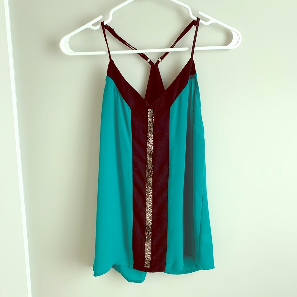 Turquoise tank with beaded front size S